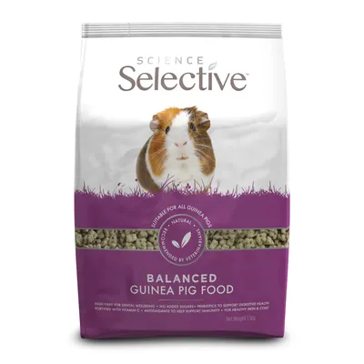 Science Selective Balanced krmivo pre morčatá, vhodné pre všetky morčatá. Vysoký obsah vlákniny, bez pridaného cukru, s vitamínom C a antioxidantmi. Hmotnosť: 1,5 kg.