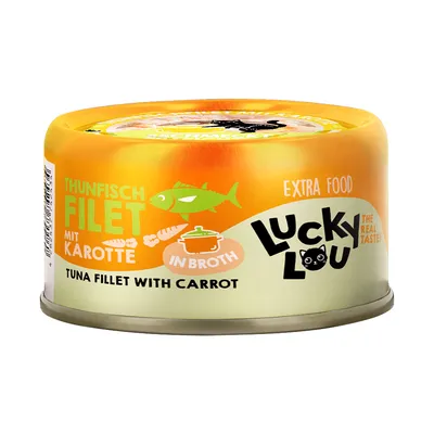 Lucky Lou Extra Food Fillet in Broth 12 x 70g - Tuna & Carrot