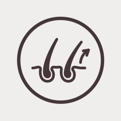 Символ роста волос с двумя волосяными фолликулами и стрелкой вверх.