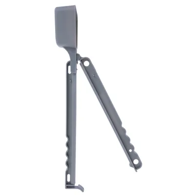 Grey plastic scoop with foldable handle, suitable for easy portioning of pet food.