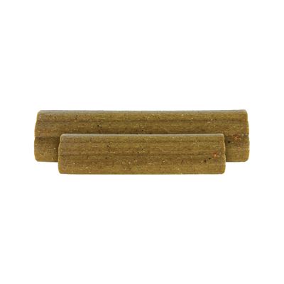 Два коричневых снэк-стика с гладкой поверхностью, подходят в качестве лакомства или дополнения для домашних животных.