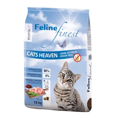 Porta21 Feline Finest Cats Heaven, utan spannmål, animaliskt protein 96 %, vegetabiliskt protein 4 %, fjäderfä med tranbär och grönt te, 10 kg.