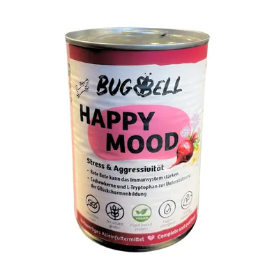 Bug Bell Happy Mood, stres și agresivitate. Sfecla roșie întărește sistemul imunitar, caju și L-triptofanul stimulează hormonii fericirii. Vegan, hipoalergenic, fără gluten.