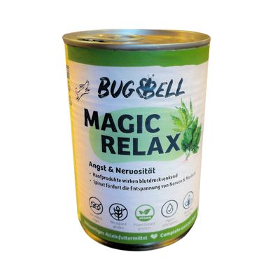 Lot BugBell Menus végans 24 x 400 g pour chien Magic Relax