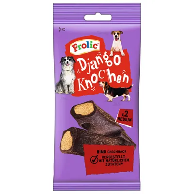 Frolic Django huesos, sabor a ternera, elaborados con ingredientes naturales, 2 unidades medianas.
