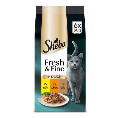 Sachets fraîcheur Sheba Fresh & Fine 6 x 50 g pour chat - Poulet, dinde et canard en sauce
