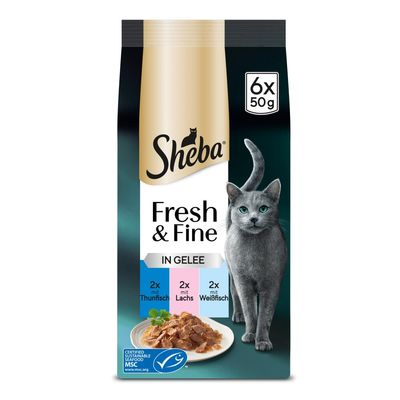 Sachets fraîcheur Sheba Fresh & Fine 6 x 50 g pour chat - Thon, saumon et poisson blanc en gelée