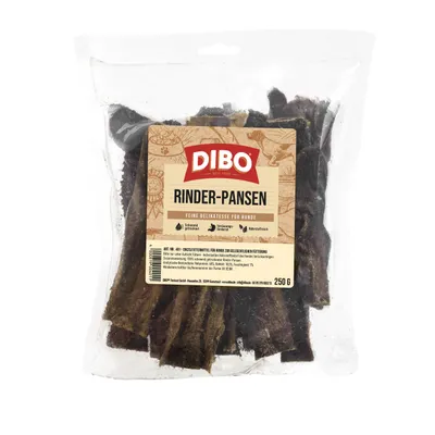 DIBO Beef Tripe, a fine delicacy for dogs, quickly dried, supports digestion, all-natural, 250 g pouch. DIBO Beef Tripe, a fine delicacy for dogs, quickly dried, supports digestion, all-natural, 250 g pouch.