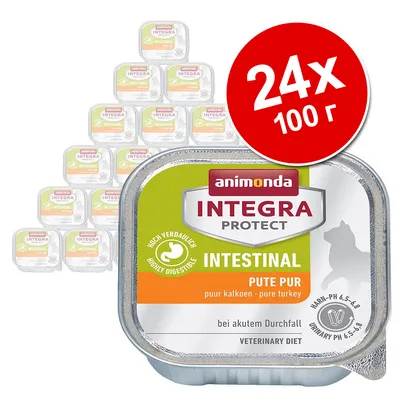 Комплект 24×100 г Animonda Integra Protect Intestinal Pute Pur, ветеринарна диета за котки. Видими надписи: Highly Digestible, Urinary pH 6,5–6,8, pure turkey. Комплект 24×100 г Animonda Integra Protect Intestinal Pute Pur, ветеринарна диета за котки. Видими надписи: Highly Digestible, Urinary pH 6,5–6,8, pure turkey.