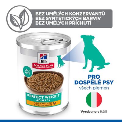 Hill's Science Plan Adult 1+ Perfect Weight kuracie a zelenina - výhodné balenie 12 x 363 g