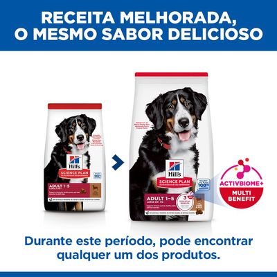 Hill's Science Plan Adult 1-5 Large 25kg+ com cordeiro e arroz. Apoia imunidade, articulações e músculos saudáveis em cães adultos. Sem conservantes ou corantes artificiais.