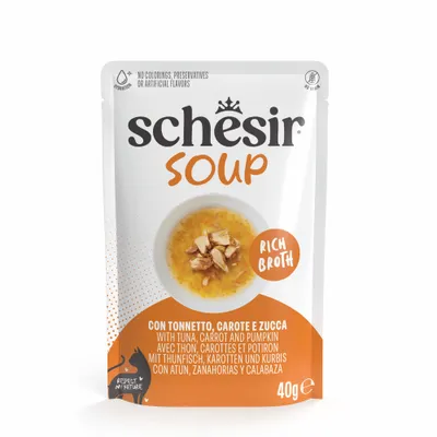 Schesir Cat Soup 12 x 40 g en sachets - thon, carottes, potiron
