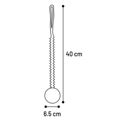 Diagramma con le misure del prodotto: lunghezza 40 cm, diametro della palla 6,5 cm.