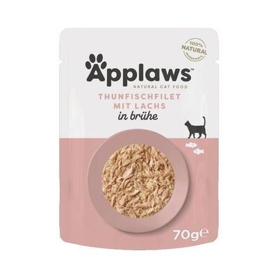 Sparpaket Applaws Cat Natural in Brühe 48 x 70 g Thunfischfilet mit Lachs