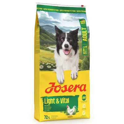 Josera Light & Vital Hundefutter für Erwachsene, mit Huhn, geeignet für alle Größen. 72% tierisches Protein, leicht verdaulich, deutsche Qualität.