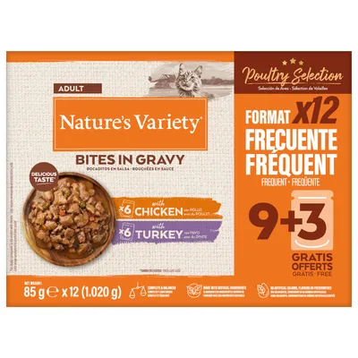 Multipack risparmio! Nature's Variety Bites in Salsa 48 x 85 g - Mix: Pollo, Salmone, Tacchino, Tonno