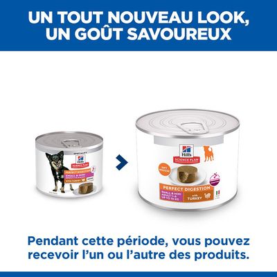 Hill's Science Plan Perfect Digestion Small & Mini Adulte à la dinde, nouveau design d'emballage. Pendant la phase de transition, les deux variantes peuvent être livrées.