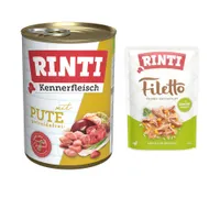 6 x 400 g RINTI Kennerfleisch + 100 g Filetto Pouch in Jelly mit Ente & Gemüse gratis! - Pute