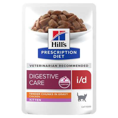 Hill's Prescription Diet Digestive Care i/d, mureat palat kastikkeessa kanaa kissanpennuille, eläinlääkärien suosittelema, ActivBiome+ ruoansulatus, kissanruoka.