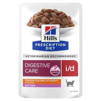 Hill's Prescription Diet Digestive Care i/d, mureat palat kastikkeessa kanaa kissanpennuille, eläinlääkärien suosittelema, ActivBiome+ ruoansulatus, kissanruoka.