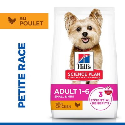 Hill's Science Plan Adulte 1-6 Small & Mini au poulet, 3 bénéfices essentiels, recommandé par les vétérinaires, petite race, au poulet.