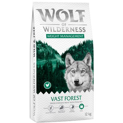 Wolf of Wilderness Weight Management Trockenfutter, Explore the Vast Forests, mit wenig Fett, Protein und Ballaststoffen, frisches Hühnerfleisch, 100% getreidefreie Rezeptur, 12kg.