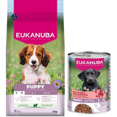 Eukanuba: Premium Nutrition, karma sucha dla psa, 12 kg/ 15 kg + wołowina z dynią, 3 x 400 g gratis!