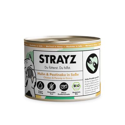 STRAYZ BIO 6 x 200 g pour chat Bio-Huhn & Bio-Pastinake in Soße
