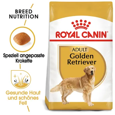 Royal Canin Adult Golden Retriever. Speziell angepasste Krokette für gesunde Haut und schönes Fell. Breed Nutrition.