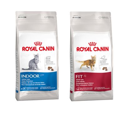 Dwie torby karmy Royal Canin: Sterilised 37 i Savour Exigent dla kotów. Na pomarańczowym kole tekst: Wypróbuj teraz!