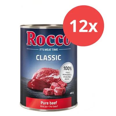Rocco Classic Pure Beef, 12x 400g Dosen. 100% frische Zutaten, getreidefreie Rezeptur.
