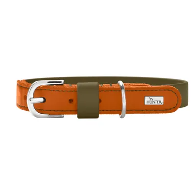HUNTER collare Wolmar BioThane® x pelle, cachi/arancio - Tg. S: 45 cm di L x 19 mm di P