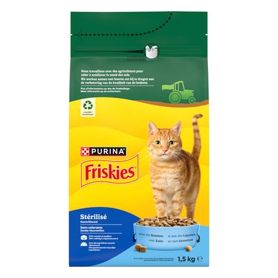 PURINA Friskies Sterilisé kissanruoka, 1,5 kg, ilman väriaineita, lohen ja vihannesten kanssa, kierrätettävä pakkaus, luonnolliset ainesosat