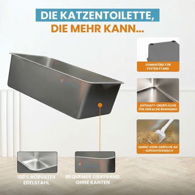 Lucky Kitty XXL Katzentoilette Edelstahl mit Haube