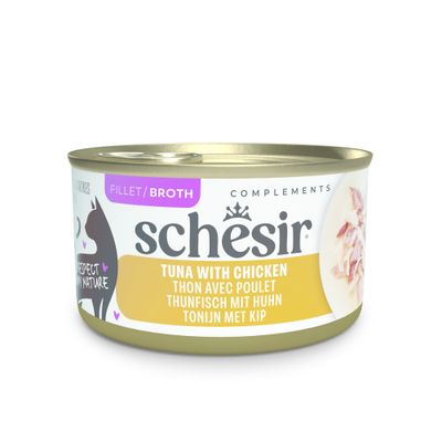 Schesir Complements Variety Pack pre dospelé mačky, 6x70g. Tri druhy: tuniak, tuniak s dorádou, tuniak s mrkvou. 100% prírodné filety vo vývare, originálny recept.