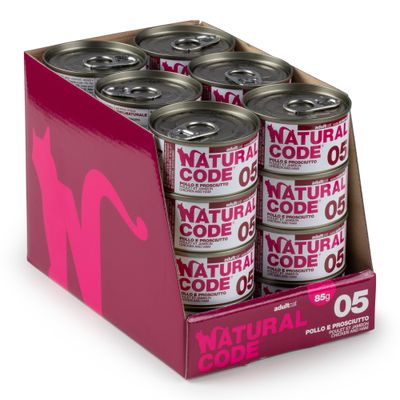 Natural Code Cooking Water lattine 24 x 85 g - Pollo e Prosciutto