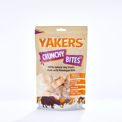YAKERS Crunchy Bites, 100% natural dog snacks made from Himalayan milk, free from preservatives and gluten, high in protein and calcium, vegetarian, supports dental care.