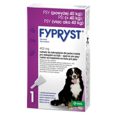 FYPRYST 67 mg, roztwór typu spot-on dla psów 2–10 kg, 1 pipeta po 0,67 ml. Zawiera fipronil. Wyłącznie dla zwierząt. Producent: KRKA.