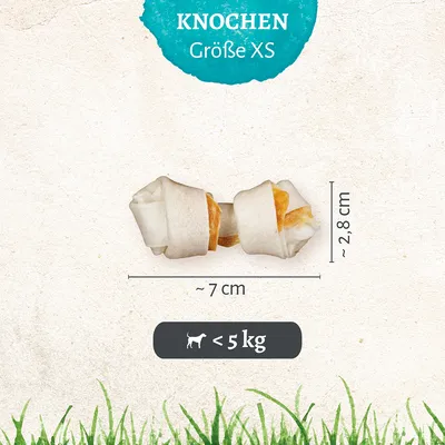 Ben storlek XS, mått: ca 7 cm x 2,8 cm, lämplig för hundar under 5 kg.