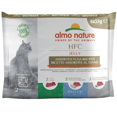 Almo Nature HFC Maaltijdzakjes Multipak Voordeelpakket 12 x 55 g - 3 smaken Tonijn in Gelei