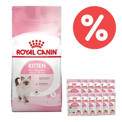 Mix-Probierpaket 400 g Royal Canin Kitten Trockenfutter + 12 x 85 g Pouch