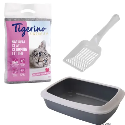 Startovací sada pro koťata: kočkolit Tigerino Canada + toaleta Savic + lopatka - 6 kg kočkolit + toaleta šedá + lopatka