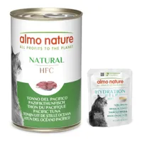 12 x 140 g Almo Nature HFC Natural  + 6 x 50 g HFC Hydration Help ingyen! - Tonhal a Csendes-óceánból (12 x 140 g) + tonhalleves & tonhalfilé (6 x 50 g)