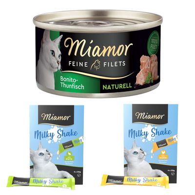 Miamor: 6 x 80 g Feine Filets Naturelle + Milky Shake, 8 x 20 g gratis!