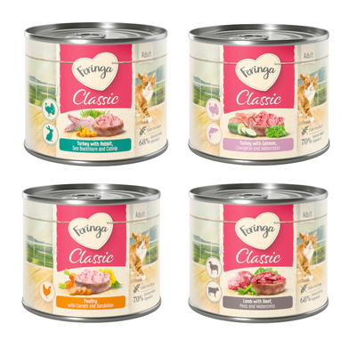 Feringa Classic Nassfutter, Geflügel mit Karotten und Löwenzahn, getreidefrei, 70% ausgewählte tierische Zutaten, Packung mit 24 Dosen.