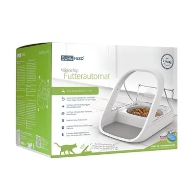 SureFeed distributore automatico di cibo con microchip. Previene il furto di cibo, coperchio a chiusura automatica, ideale per il controllo del peso, incluso SureFlap tag RFID per collare e 6 mesi di durata batterie.