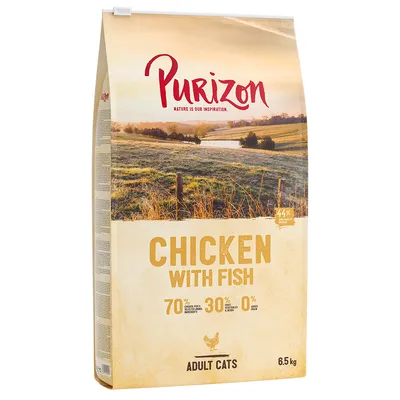 Purizon Adult Cats Trockenfutter, Chicken with Fish, 70% Fleisch und Fisch, 30% Obst und Gemüse, 0% Getreide, Packungsgrösse 6,5 kg.