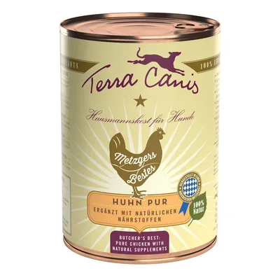 Terra Canis házikoszt kutyáknak, Metzgers Bestes Huhn Pur, természetes tápanyagokkal kiegészítve, 100% természetes, friss húsból, Bajorországban készült.