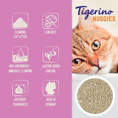 Tigerino Nuggies Cat Litter – Baby Powder Scent - Economy Pack: 2 x 14l