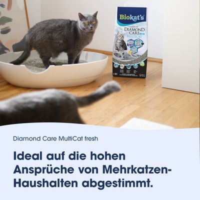 Biokat's Diamond Care MultiCat fresh Katzenstreu. Ideal auf die hohen Ansprüche von Mehrkatzen-Haushalten abgestimmt.